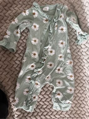 Green Daisy Ruffle Baby One-Piece